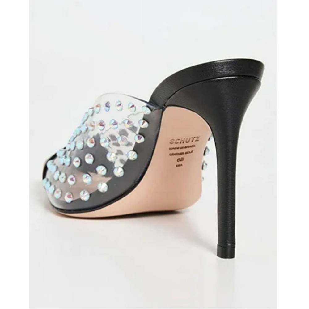 Schutz Greece Black Clear Vamp Rhinestones Stiletto Heel Mule Pumps 9.5 - Picture 4 of 12